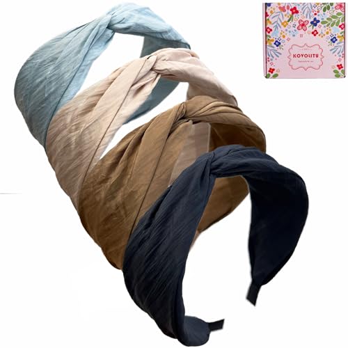 4 Pack Fashion Wide Knotted Headband for Women Girls Cross Knot Headbands Non Slip Solid Colors Hair Bands-Neutral - color: Neutral