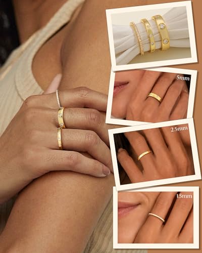 Silver Gold Rings for Women Non Tarnish 14K Gold Plated Stackable Rings for Women Stacking Thumb Pinky Eternity Cubic Zirconia Engagement Wedding Band Ring Set Woman Jewelry 1.5mm 2.5mm 5mm - color: C-Gold Love Rings
