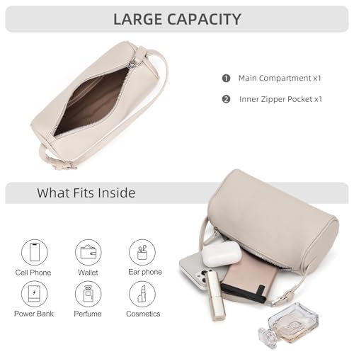 KouLi Buir PU Leather Crossbody Purse for Women Trendy Small Barrel Hobo Shoulder Handbag Lightweight Daily Purse - color: Beige