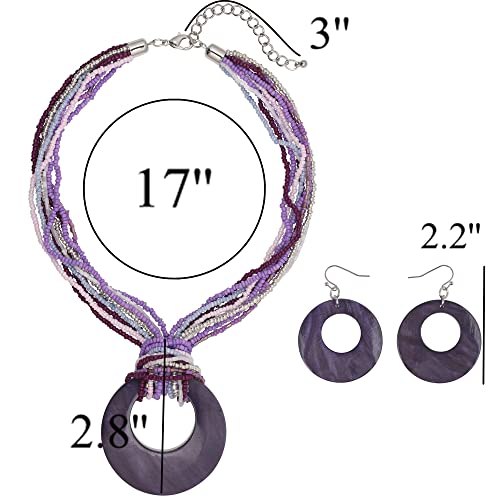 Coiris Multi Strand Statement Colorful Beaded Necklace with Big Circle Shell Pendant for Women - color: Loganbery