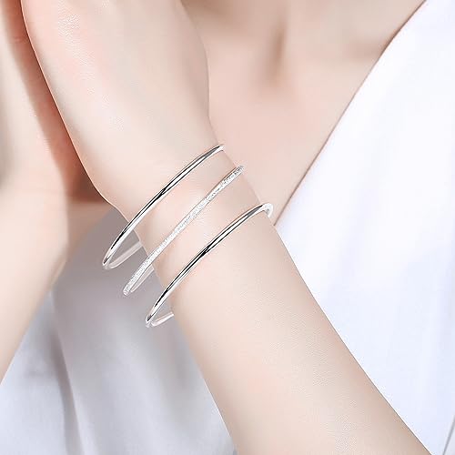 Sterling Silver Bangle Bracelets for Women,Fashion Jewelry Simple Adjustable 925 Silver Cuff Bangles for Women Mom Wife Valentine Mothers Day Gift - color: Silver-A1