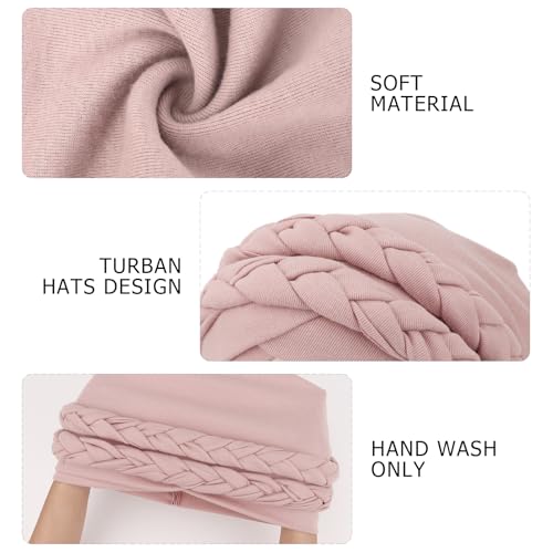 African Women Turban Caps Pre-Tied Twisted Turbans Head Scarf for Women Hair Wraps Cover Beanie Cancer Chemo Headwear - color: 1 Pack Double Twisted Braid: Flesh Pink