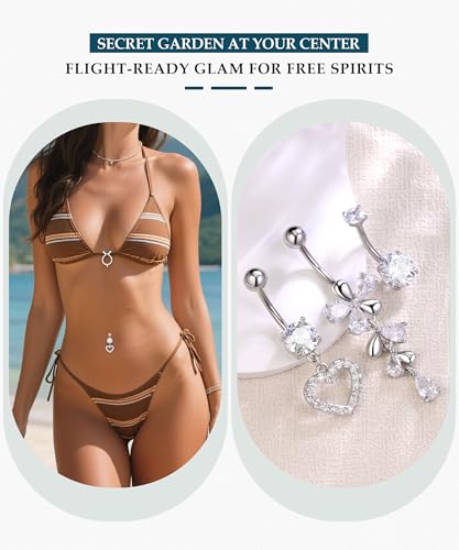 Shakalaka Dangle Belly Button Rings Piercing Jewelry for Women Surgical Stainless Steel Navel Dangly - color: Silver