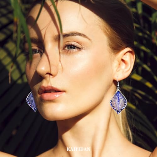 Silver Dangle Earrings For Women Trendy,Boho Cute Drop Western Earings,Vintage Gothic Ethnic Statement Beach Vacation Long Earrings with Leaf Teardrop Turquoise Crystal Tassels,Fashion Jewelry Birthday Gift. - color: A48) Handwoven Braided Rope Blue Beads