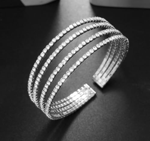 Rhinestone Bracelet for Women MultiLayer Crystal Cuff Bracelet Strand Layered Bracelet - color: Silver 7