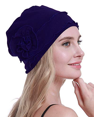 osvyo Chemo Headwear Turban Cap for Women - Cancer Beanie Hair Loss Sealed Packaging - color: Cotton Navy Blue