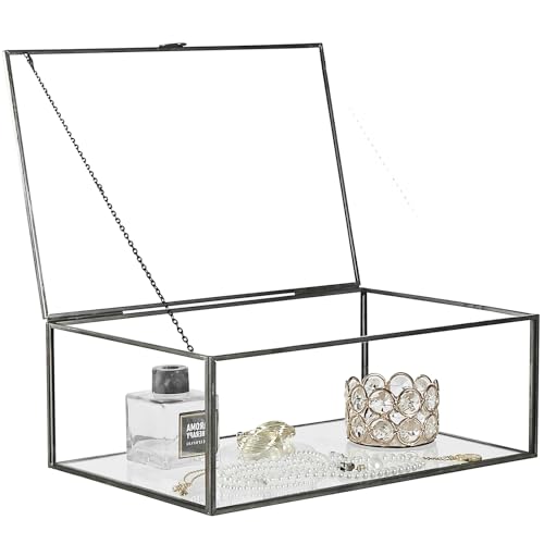 HighFree Vintage Glass Box with Lid - Clear Jewelry Glass Display Box Keepsake Box - Home Decor Decorative Box for Trinket Rings Bracelet (Black, Large) - color: Black, size: Large