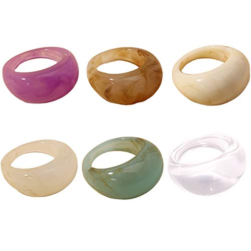 Set Resin Colorful Wide Thick Dome Knuckle Finger Stackable Joint Ring Retro Acrylic Transparent Vintage Jewelry Party Elegant Handmade Gift Diameter 18mm Stylish Bold - color: Transparent