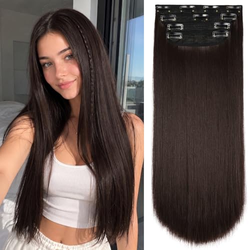 Brown Black Hair Extensions Straight Clip in Hair Extensions Clip ins - Soft and Thick (4pcs, 20Inch, 4#) - color: 4# - Brown Black