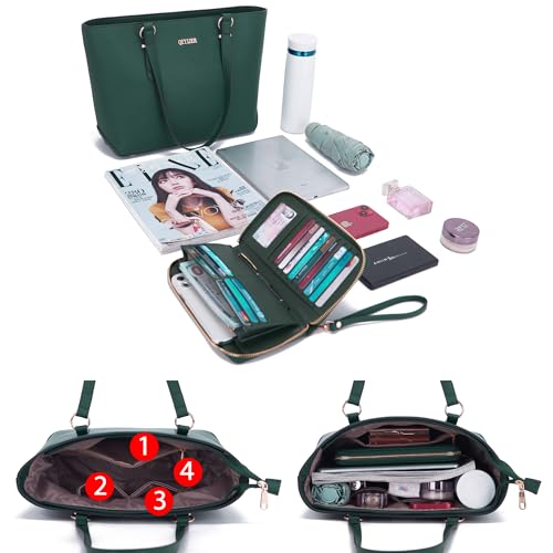 Purses And Wallets Set For Women Work Tote Satchel Handbags Shoulder Bag Top Handle Totes Purse With Matching Wallet - color: A51-3pcs/Set Darkgreen