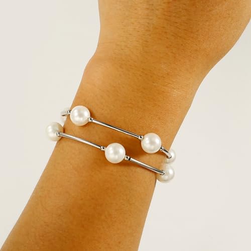 Elegance 11 designs 10mm Crystal White Pearl Blessing Bracelet - style: Style-silver 2pcs