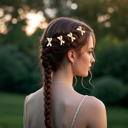 CURASA Metal Hair Bows For Women Girls 8Pcs Small Gold Hair Clips Bow Knot Alligator Hair Pins Fashion Decorative Braided Hair Accessories For Styling Elegant Mini Duckbill Hair Barrettes Party