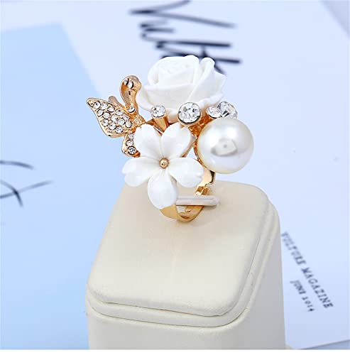 CZ Rose Flower Wedding Ring for Women Statement Engagement Round Rhinstone Crystal Aryclic Daisy Plumeria Adjustable Open Wrap Finger Rings Comfort Fit Cocktail Party Valentine Jewelry - color: White