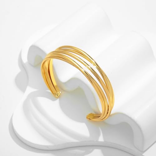 WOWORAMA Chunky Cuff Bracelets for Women Multi-layer Cross Wire Open Bangle Bracelet Adjustable Chunky Wide Open Wrist Arm Cuffs Wrap Bracelet Gold/White Gold - color: Gold Five-Layer Cuff
