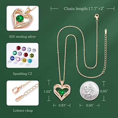 CDE Engraved Forever Love Heart Birthstone Necklace Jewelry Gifts for Women | Hypoallergenic,Nickel-Free & Lead-Free,3 x 3 mm 5A CZ Heart Pendant,Anniversary Christmas Birthday Gift for Girlfriend Wife - color: Birthstone-05-May, style: Rose Gold Plated-S
