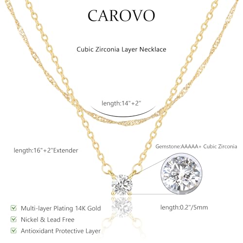 CAROVO Gold Necklace for Women Dainty 14K Gold Plated Choker Cross Flower Cubic Zirconia Necklaces Simple Layered Gold Chain Trendy Jewelry Gifts for Women - style: C:Layered CZ Necklace