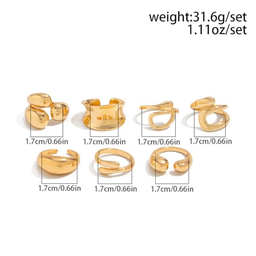 Chunky Gold Rings for Women Non Tarnish Silver Chunky Rings Set Adjustable Thick Statement Ring Gold Stackable Ring for Women Trendy Fashion Silver Jewelry - style: Style5