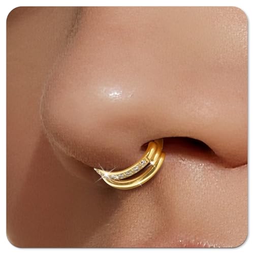 Small Cartilage Double/Triple-Hoop Helix Conch Piercing Earrings With Cubic Zirconia For Women Trendy 14K Gold Plated Titanium Surgical Stainless Steel Sets Nose Rings Hoops Septum Rings - color: 14K Gold, style: B-4Pairs-16Gauge-Double CZ hoop