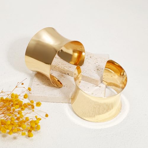 BROCC 2Pcs Gold Chunky Cuff Bracelets Set for Women Open Wide Bangle Bracelets Irregular Minimalist Statement Bangle Bracelets Punk Jewelry