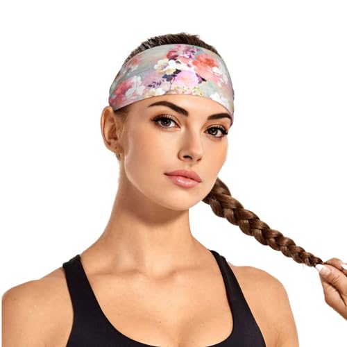 Black and Gold Swirl Liquid Ink Marble Workout Headbands Fashion Sports Sweatbands Yoga Hairbands for Fitness Athletic Non Slip Wicking Headscarf for Men Womens Girls Summer Accessories Elastic Bands - color: Watercolor Pink Flowers Pattern