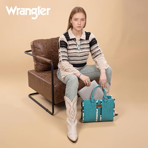 Montana West Wrangler Animal Print Tote Bag for Women Western Purse Boho Top Handle Satchel Handbag - color: Cow Turquoise