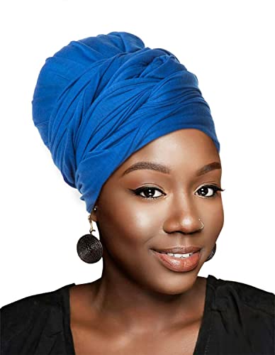 HOMELEX Head Wraps Turbans Stretch Jersey Knit Headwraps Wrap Turban Scarf Tie for Women - color: Bl