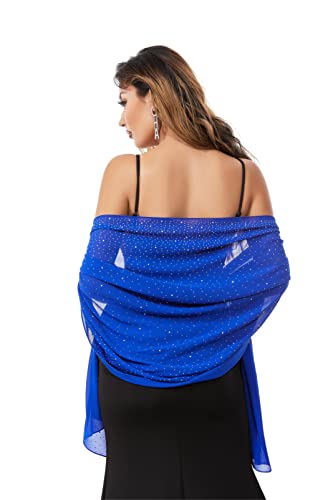 Shawls and Wraps for Evening Dresses Sheer Chiffon Women Elegant Soft Silky Sparkly Wedding Bridal Scarf - color: Royal Blue C