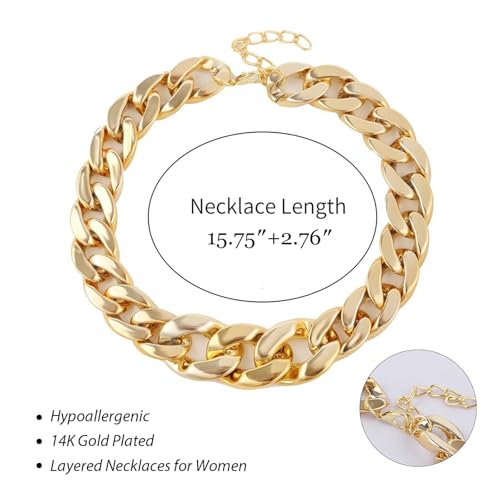 Long tiantian Chunky Gold Necklace Stack Chain Necklaces for Women Statement Layered Paperclip Choker Necklaces Statement Necklace for 80s 90s & Night Out Outfits Paperclip Style Fashion Jewelry - color: A9:890-Gold