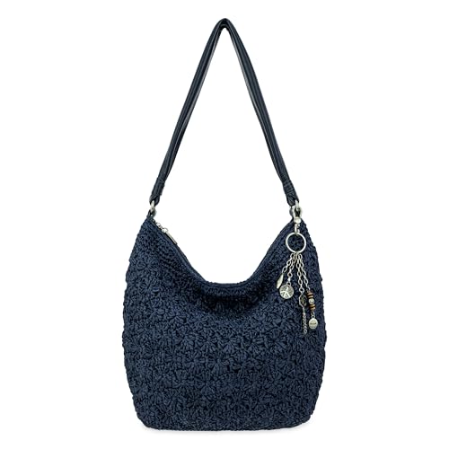 The Sak Sequoia Hobo Bag - Hand Crochet Large Women's Purse for Everyday & Travel - Durable Handbag & Tote With Zipper Pocket - color: Denim Primrose Straw