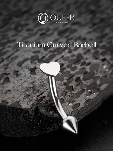 OUFER Rook Piercing Jewelry, G23 Solid Titanium Eyebrow Rings, Heart Vertical Labret Lip Jewelry, 16G Curved Barbells, Daith Rook Earrings for Women Men - color: Silver Heart, size: 16G 8mm