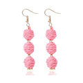 Lightweight Boho Thread Raffia Earrings for Women Handmade Braided Straw Wicker Lantern Ball Earrings Summer Beach Bohemian Geometric Earrings Holiday - color: pink
