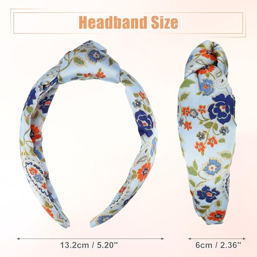VOCOSTE Floral Pattern Knotted Headband, Classic Casual Style Headband for Women Girl, Blue 5.20"x2.36" - color: Blue