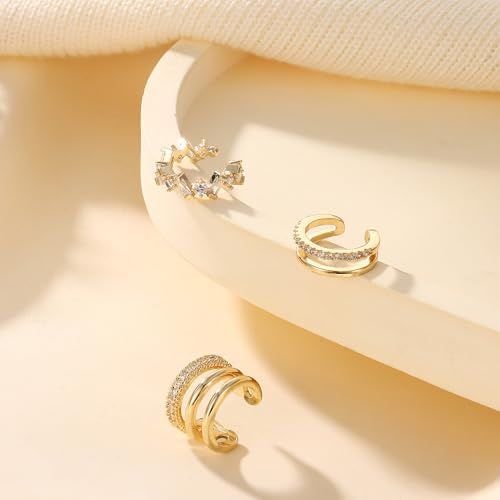 Dochais Ear Cuffs Non-Piercing Earrings for Women Cute Small Clip-On Cartilage Earring 14k Gold Plated Dainty Fake Piercings Earings - style: G3