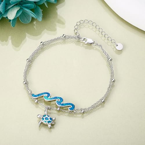 YFN Wave Anklet 925 Sterling Silver Ocean Wave Layered Ankle Bracelet Wave Beach Jewelry for Women Gifts - style: Wave Turtle Anklet