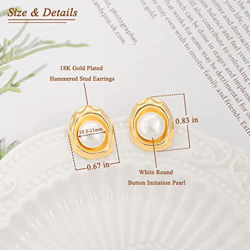 18K Gold Love Knot Stud Earrings for Women Statement Button Pearl Stud Earrings Minimalist Cute Small Post Earring - color: 2. Pearl