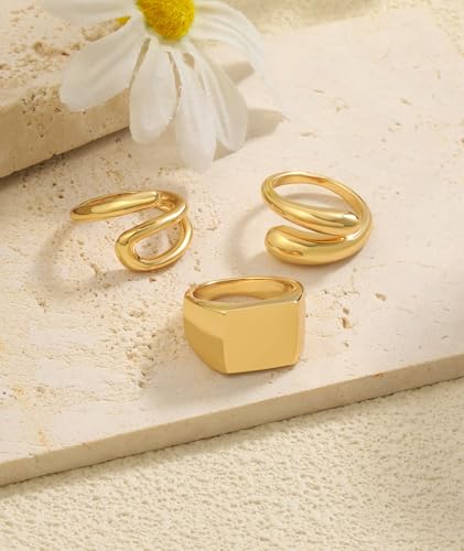 ZOERAY Chunky Gold Rings for Women Non Tarnish Trendy 14k Gold Plated Adjustable Signet Band Stackable Thumb Ring Set Open Twist Dome Statement Stacking Rings Jewelry Gifts for Women Size 5-10 - color: C. Twisted Stackable Rings