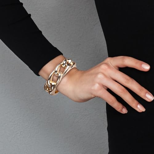 SPUNKYsoul Chain Link Buckle With Rhinestones Cuff Bracelet in Gold, Silver Rose Gold and Gun Metal for Women - style: "Athena" Chunky Gold