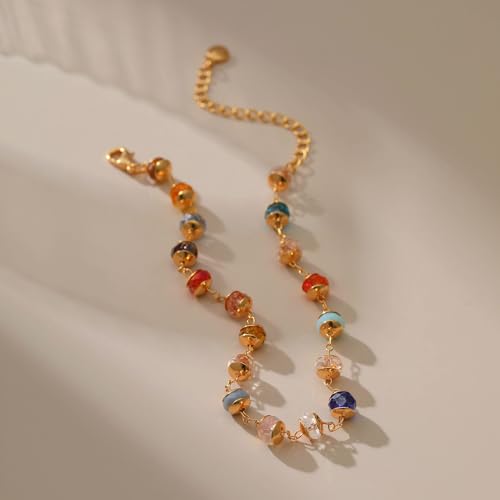 Yumikoo 18k Gold Plated Anklet Ankle Bracelets for Women - style: Colorful Round Beads