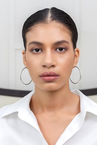 Hoops & Loops 925 Sterling Silver Diamond-Cut Round Hoop Textured 3mm Click-Top Earrings for Women, Slver, Two-Tone 14K Yellow Gold Flash Plate 15/20/25/30/35/40/45/50mm Hoops - color: Silver, size: 50mm (2'')