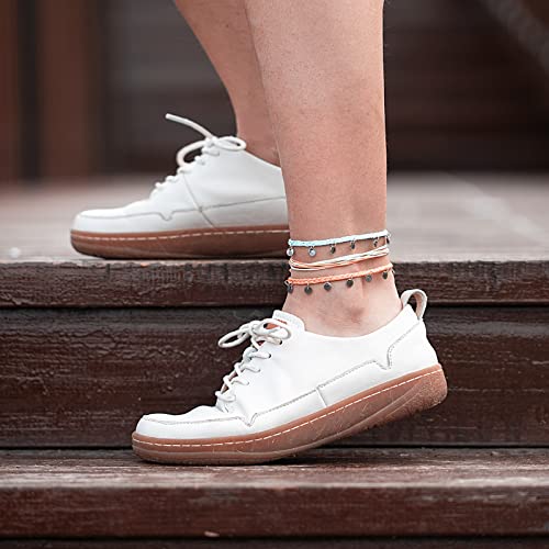 FANCY SHINY String Ankle Bracelets Waterproof Rope Anklets Braided Beach Boho Coin Anklets Cute Friendship Foot Jewelry for Women - style: Coral/Teal