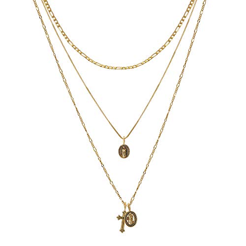 6PCS Layered Gold Necklaces for Women Trendy, 18K Gold Plated Cross Pendant Necklace Set, Vintage Chunky Gold Necklace Stack for Women Jewelry Gifts - style: Layered Cross Necklace A