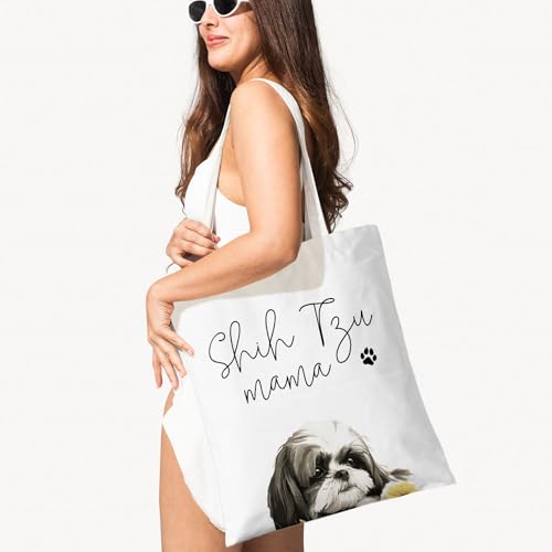 Dog Mama Canvas Tote Bag for Women, Dogs Lover Gift for Dog Mom, Birthday Christmas Cute Rottweiler Gifts For Women. - color: Shih Tzu Mama (021)