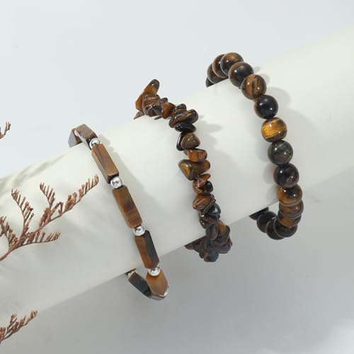 3Pcs Natural Stone Bracelets for Women 8mm Crystal Beaded Bracelets Handmade Stretch Bracelet Healing Crystal Jewelry for Women - style: Tiger Eye