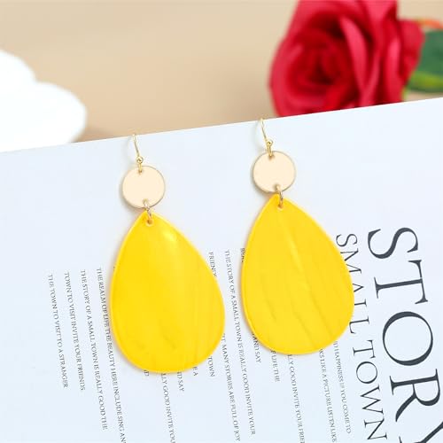 Elisheva Bohemian Lightweight Mother of Pearl Shell Drop Dangle Earrings for Women, Boho Chic Hippie Waterdrop Statement Jewelry Gift - color: yellow