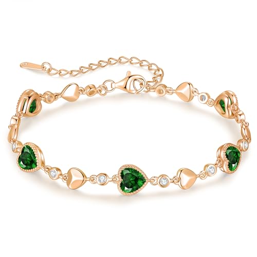 925 Sterling Silver Birthstone Heart Bracelet Jewelry Gift for Women | Rose Gold Plated Bracelets,Hypoallergenic,Adjustable Chain Personalized Anniversary Christmas Jewelry Gift for Mom Wife - color: Rose Gold-05-May