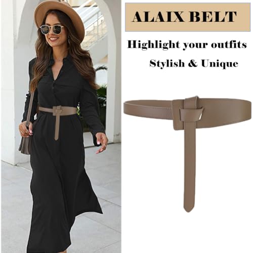 ALAIX Women's Leather Belt Dress Belt for Jeans Jumpsuit Coat Fashion Tie a Knot Genuine Leather Waist Belt - color: Cappuccino, size: Waist Size up to 39 inches