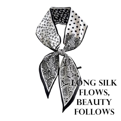 Sumolux Head Hair Scarf for Women Neck Purse Bag Handbags Scarf Like Silk - color: Black White Cashew