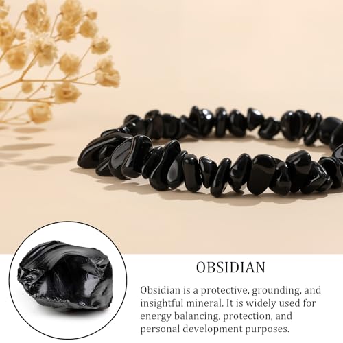 Natural Gemstone Beads Bracelets Healing Crystal Stone Beaded Bracelet for Women Men Handmade Spiritual Jewelry Gifts - color: Obsidian, size: Chips Beads