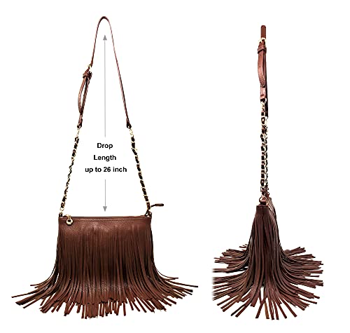 Solene Fringe Crossbody Shoulder Bag with Strap, Tassel Messenger bag, Country Style Western Fringe Purse for Women - color: Coffee