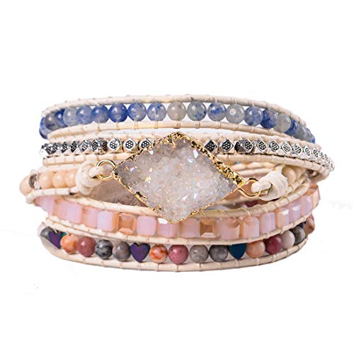 YGLINE Boho Handmade Wrap Leather Tube Crystal Stone Bracelet for Women - color: Druzy Stone